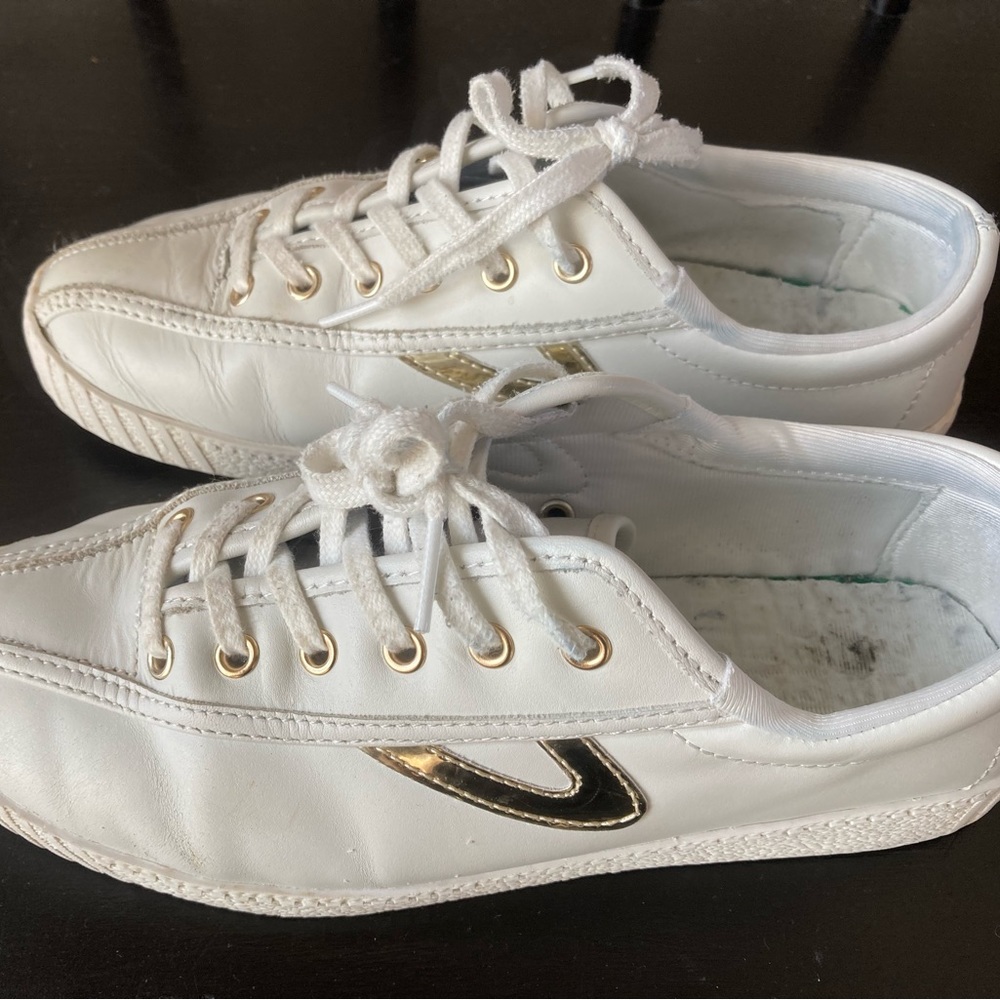 White / Gold Leather Tretorn Sneakers